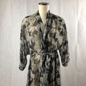 Vintage Sheer Kimono Robe - blk w/ handdrawn print